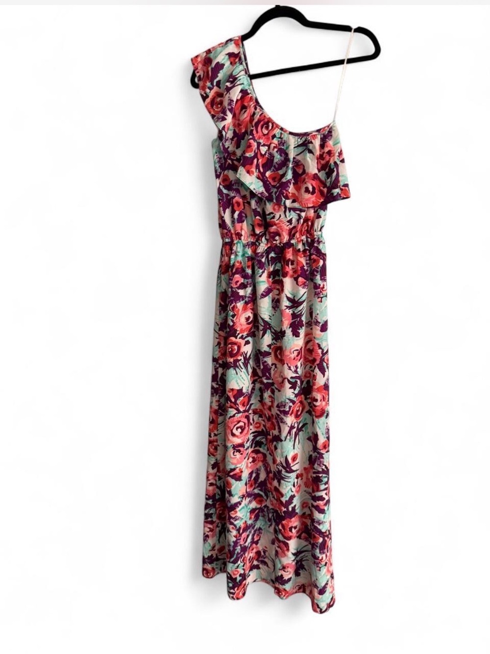 Gianni Bini - Floral One-Shoulder Maxi Dress in Mint and Coral - new. Size S